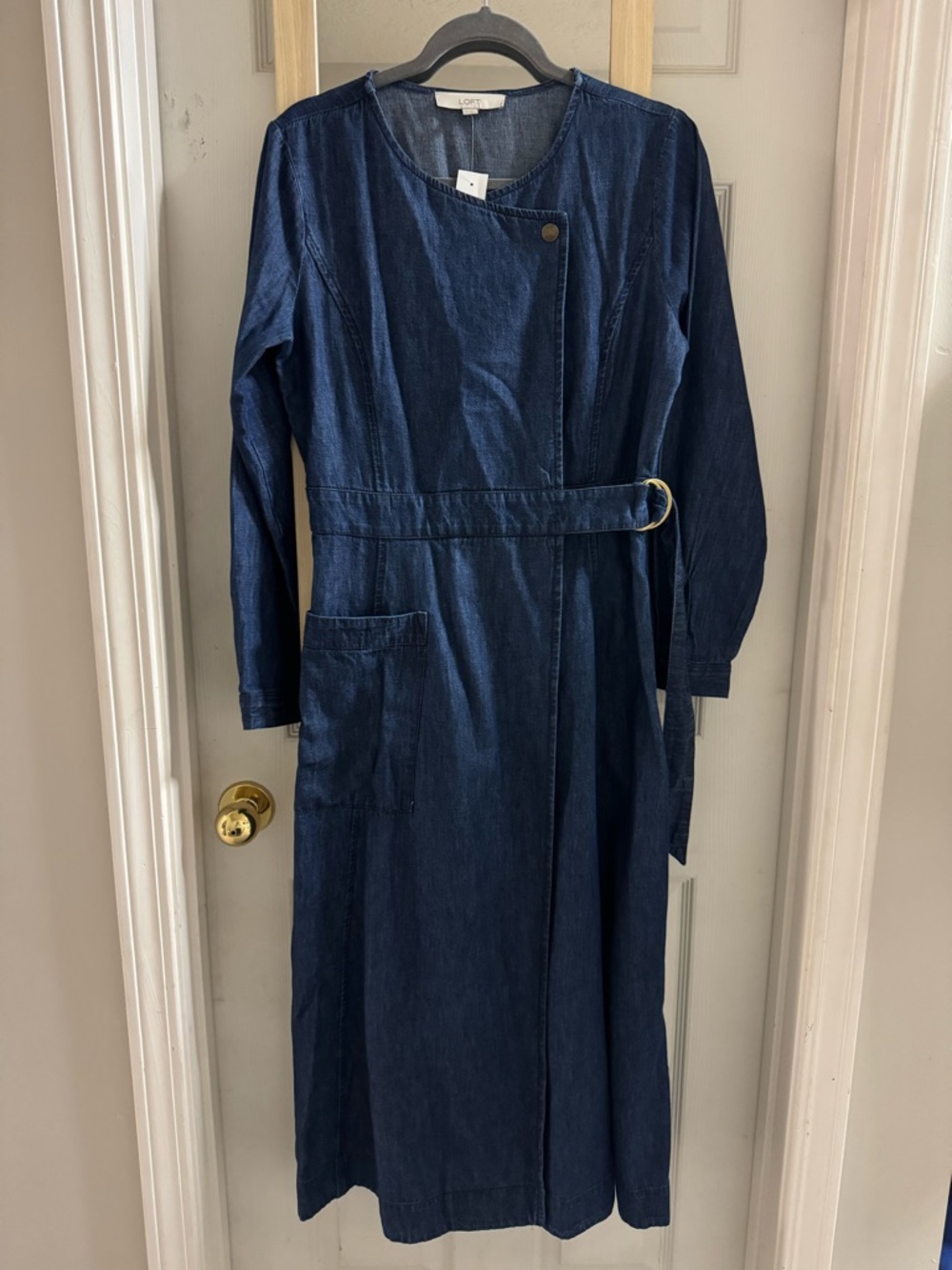 LOFT Navy Blue Denim Belted  wrap Midi dress